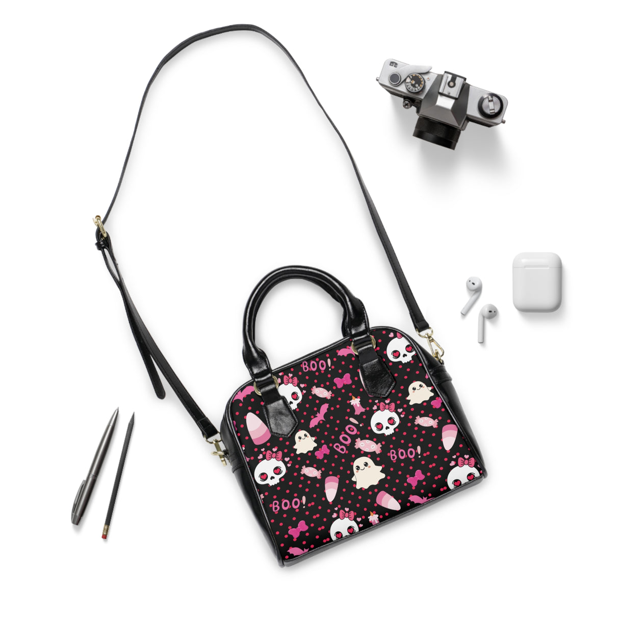 Skulls & Bows Shoulder Handbag