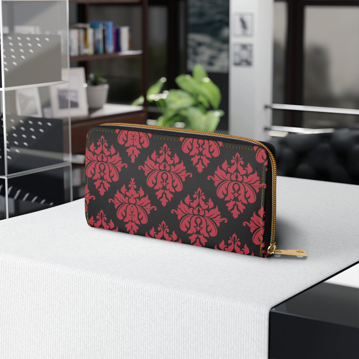 Elegant Damask Zipper Wallet