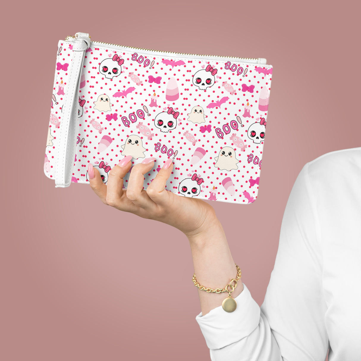 Skulls & Bows Clutch Bag - White