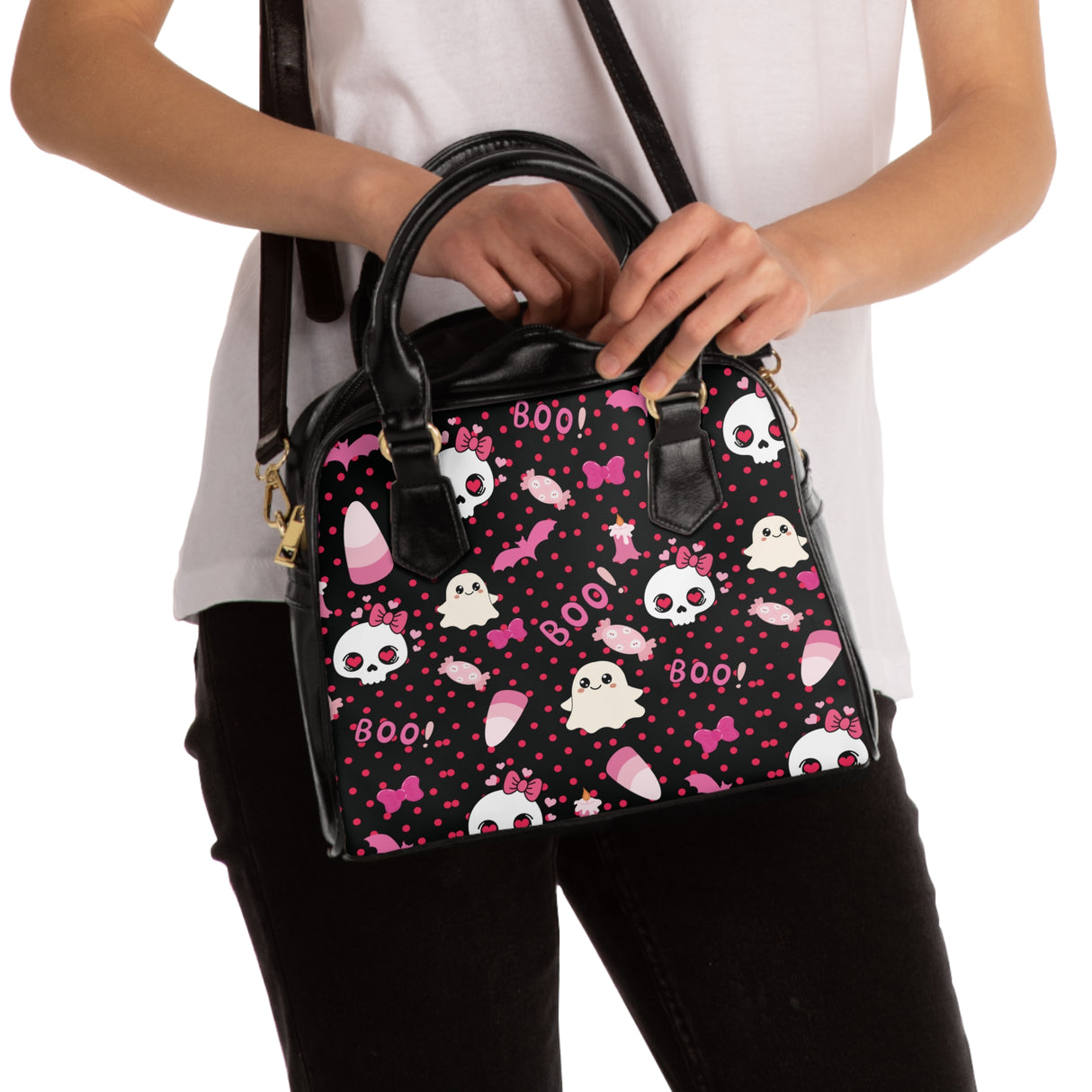 Skulls & Bows Shoulder Handbag