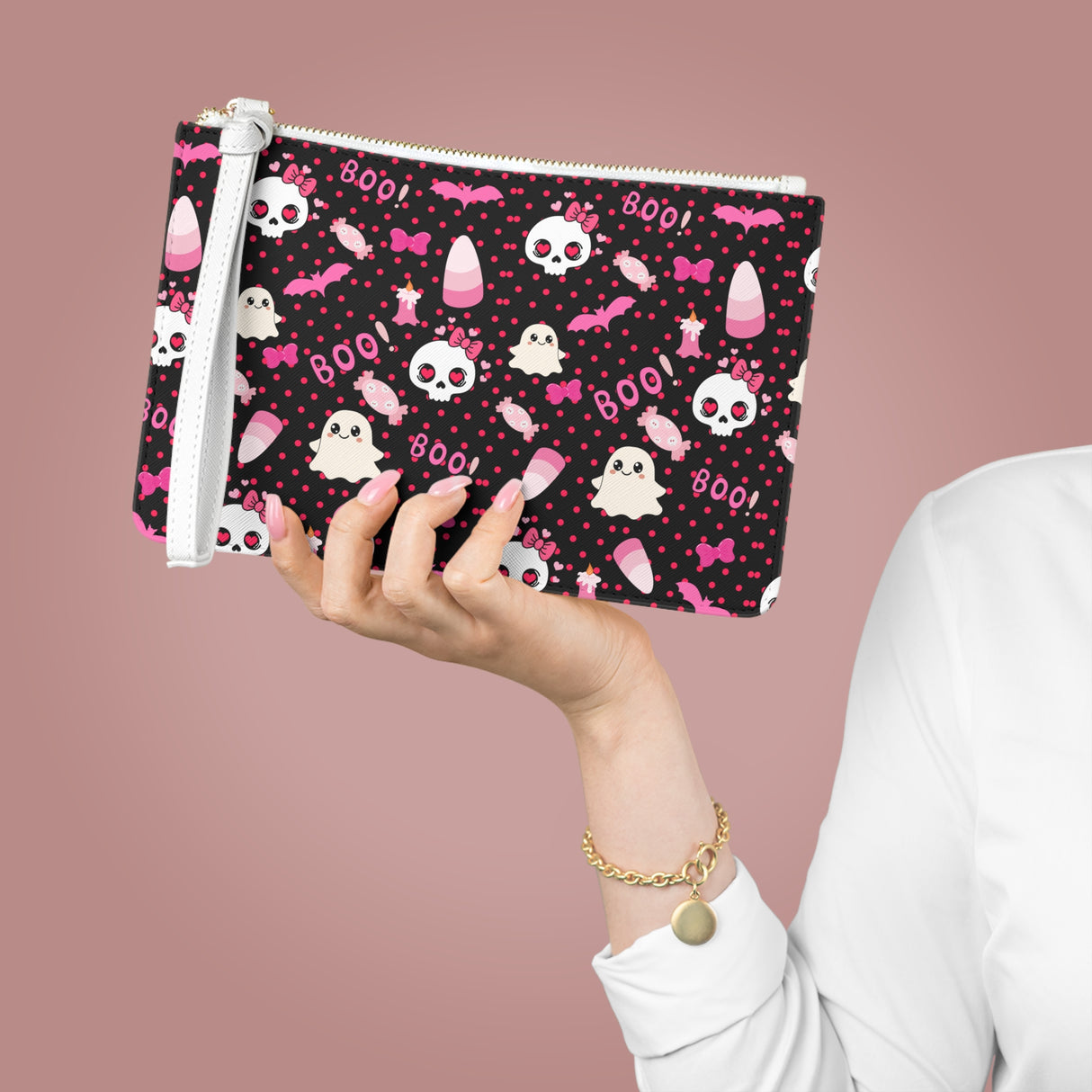 Skulls & Bows Clutch Bag - Black