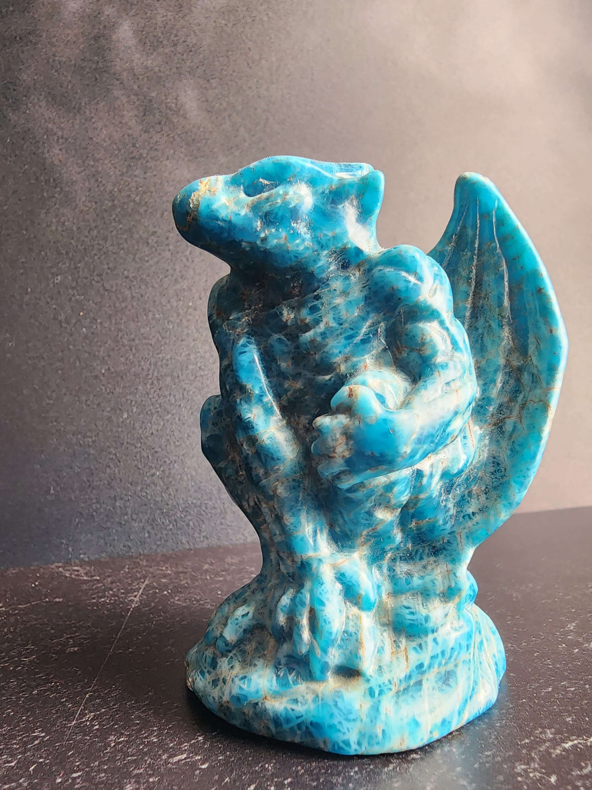 Blue Apatite Gargoyle Carving - Arcane Imports