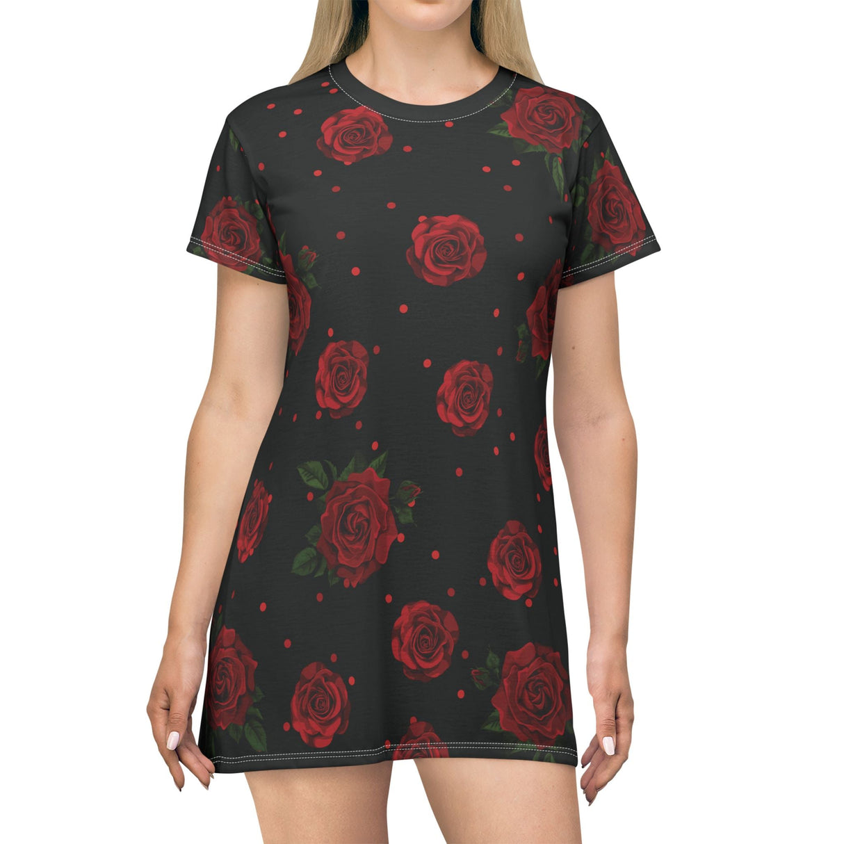 Chic Floral T-Shirt Dress with Roses - Arcane Imports