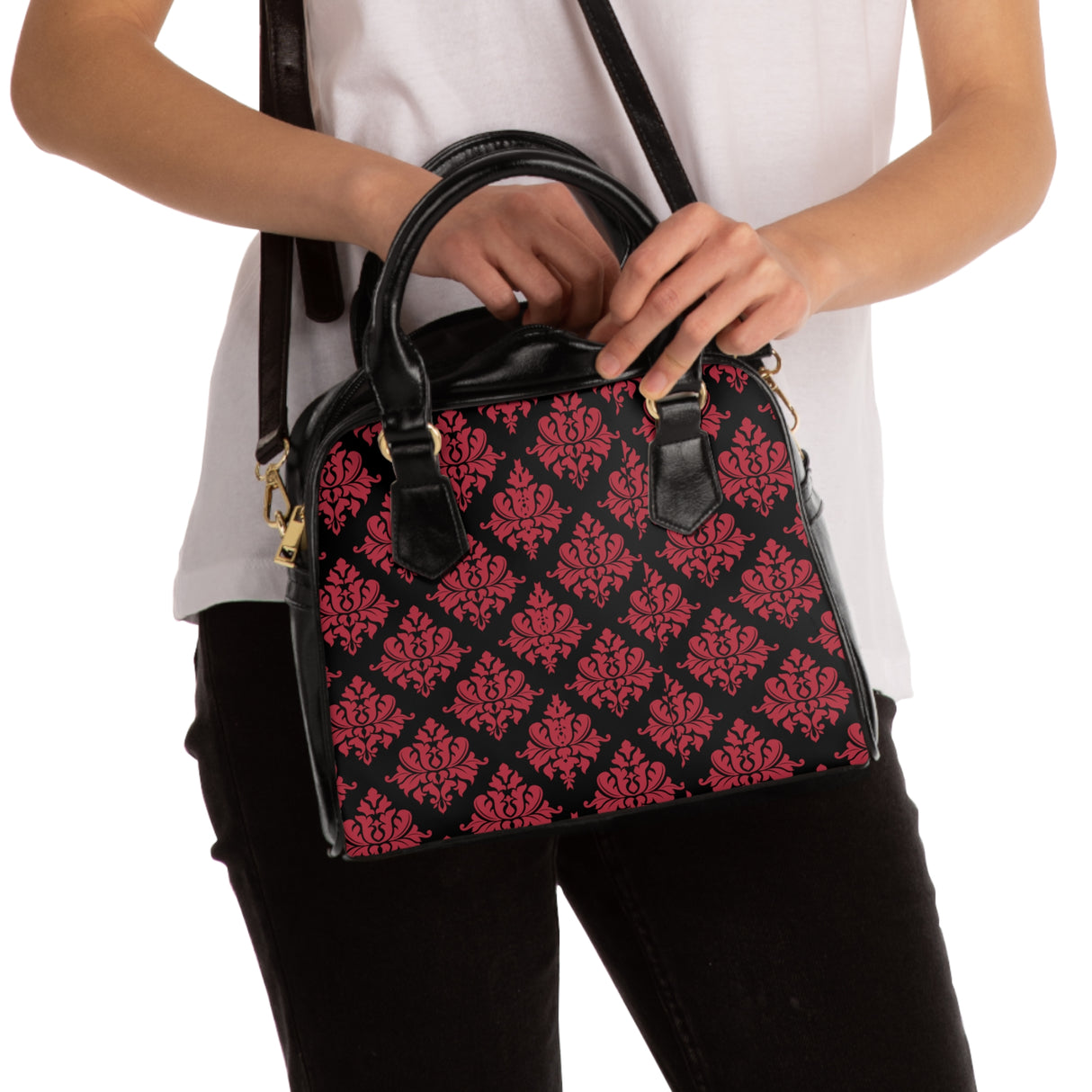 Red Damask Shoulder Handbag