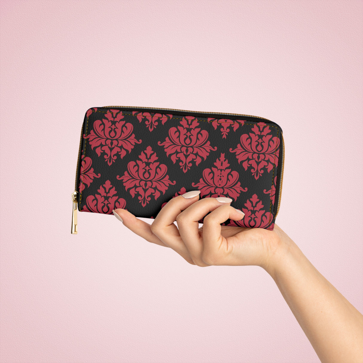 Elegant Damask Zipper Wallet