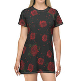 Chic Floral T-Shirt Dress with Roses - Arcane Imports
